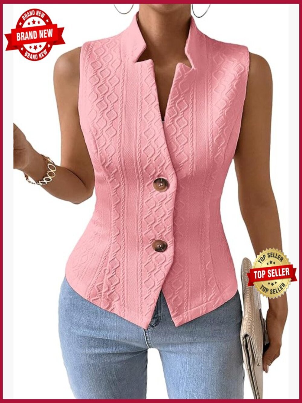 Lightweight Knit Vest Top - Sleeveless Blazer Office Casual Waistcoat